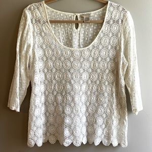 LUCKY BRAND Off white BOHO Lace Blouse